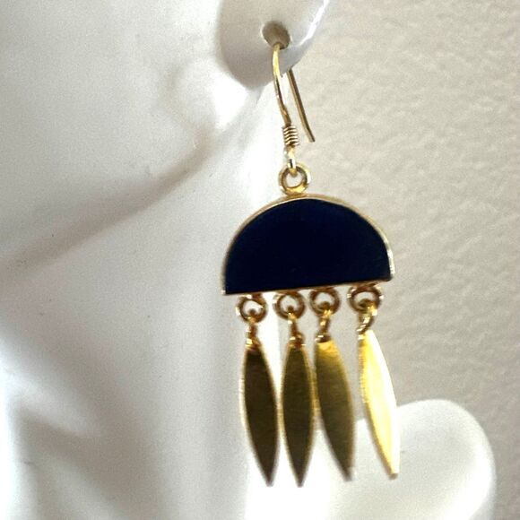 14k Gold Plated Lapis Lazuli Drop Earrings - Picture 9 of 10